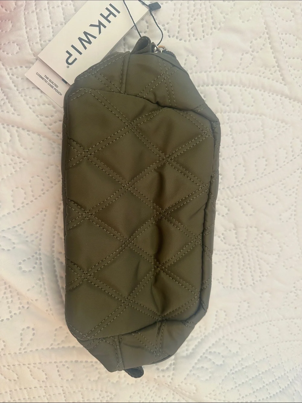 Ihkwip Quilted Olive Green cosmetic Pouch nwt